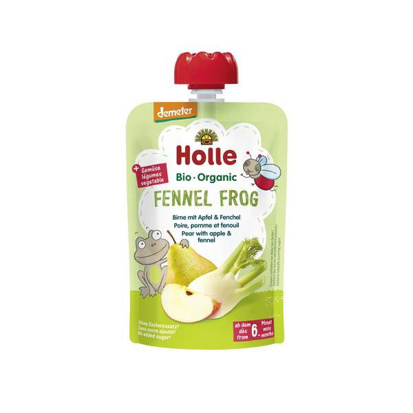 Holle Bio Puré Saqueta Fennel Frog - Pêra + Maçã + Funcho 6M+ 90G