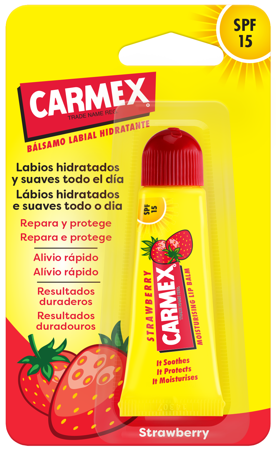 Carmex Tubo Labial Morango SPF15 10g – Hidratação & Proteção