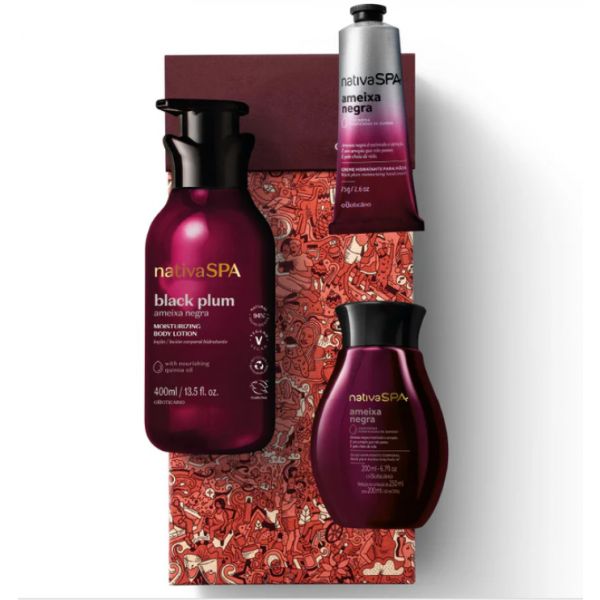 O Boticário Loção Hidratante Nativa SPA Ameixa Negra 400ml + Óleo Hidratante Corporal Nativa SPA Ameixa Negra 200ml + Creme Hidrante Mãos Nativa SPA Ameixa Negra 75g Coffret