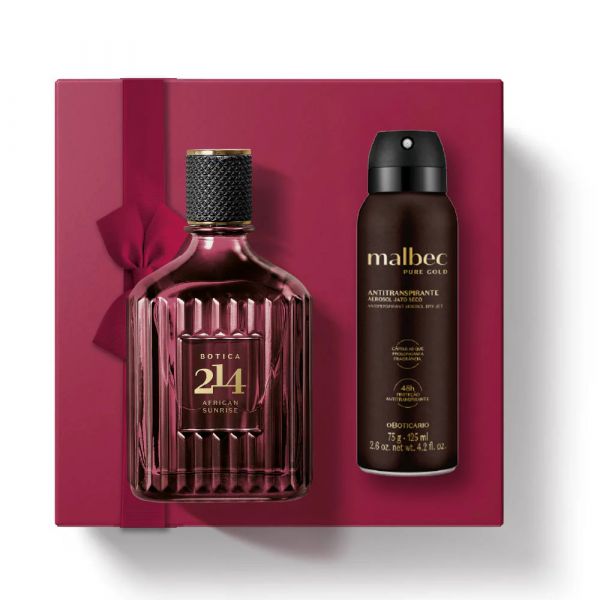 O Boticário Dia do Amor Botica 214 Gold African Sunrise Eau de Parfum 90ml + Desodorizante em Spray Malbec Gold 125ml Coffret