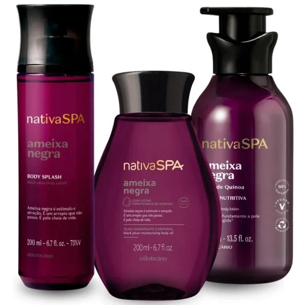 O Boticário Loção Hidratante Corporal Ameixa Negra 400ml + Óleo Hidratante Corporal Ameixa Negra 200ml + Body Splash Ameixa Negra 200ml Coffret