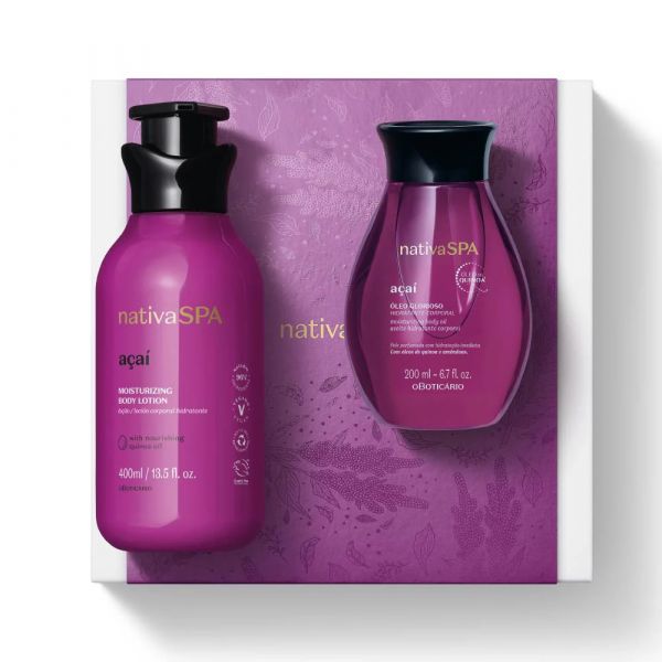 O Boticário Dia do Amor Nativa Spa Açaí Loção Corporal Hidratante 400ml + Óleo Hidratante 200ml Coffret