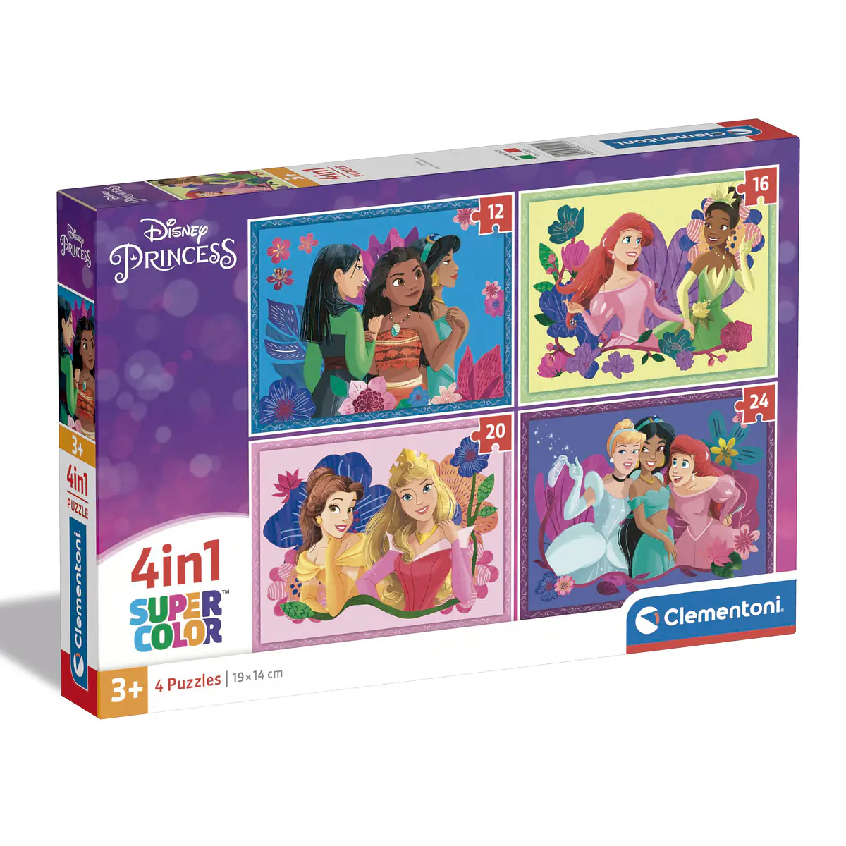 Clementoni Puzzle Super Color 4 em 1 12-16-20-24 Peças Disney Princess