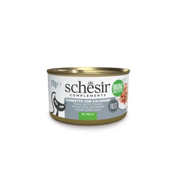Ração Húmida Schesir Atum Com Lulas Em Gelatina Adulto 70g