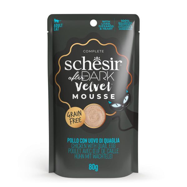 Ração Húmida Schesir After Dark Velvet Mousse Frango & Ovo de Codorniz 80g