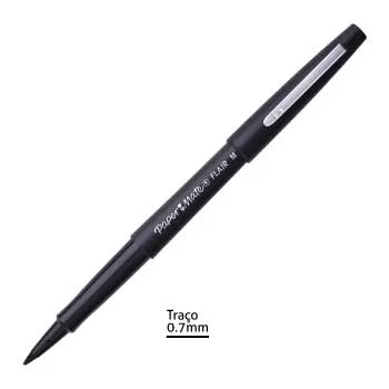 Marcador Médio Preto 0,7mm Paper Mate Flair x 12un