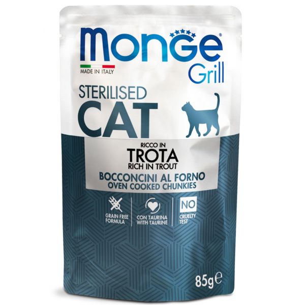 Ração Húmida Monge Cat Grill Sterilised Truta 85g
