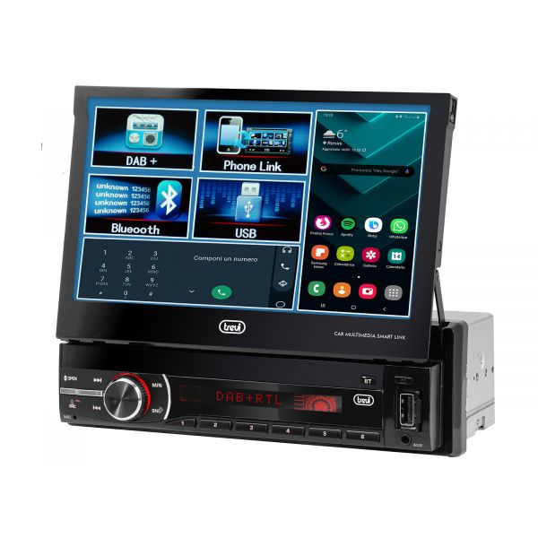 Trevi Auto Rádio MDV 6380 DAB com Ecrã TFT de 7" Motorizado, Bluetooth, USB, 200W, Preto