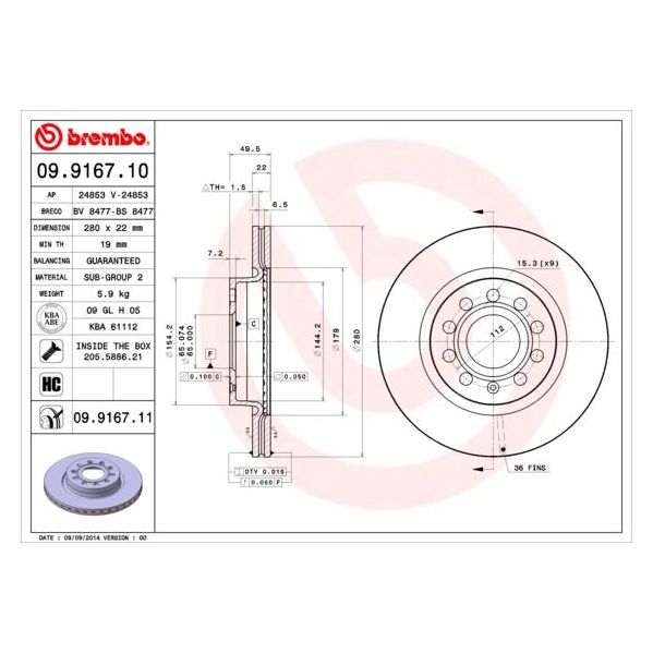 Brembo Disco de Travão - 09.9167.10