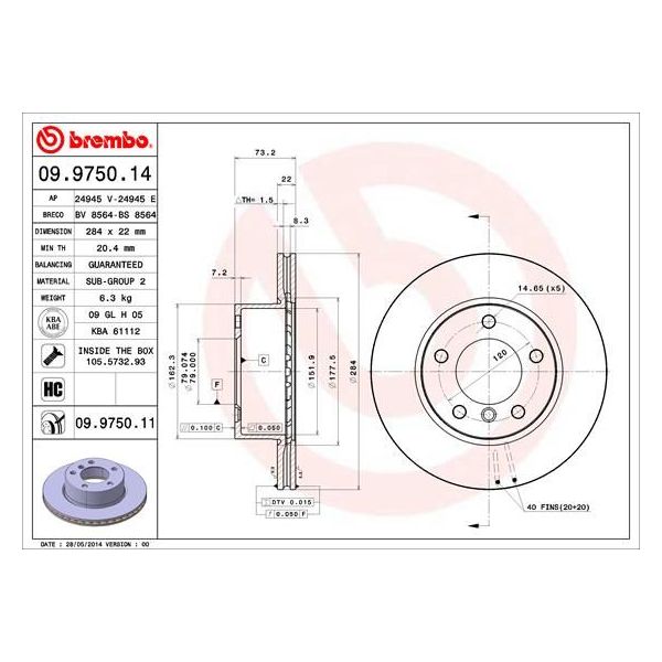 Brembo Disco de Travão - 09.9750.14