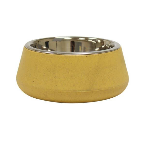 Croci Gamela em Bamboo com Taça em Inox para Cães e Gatos Amarelo 800 ml