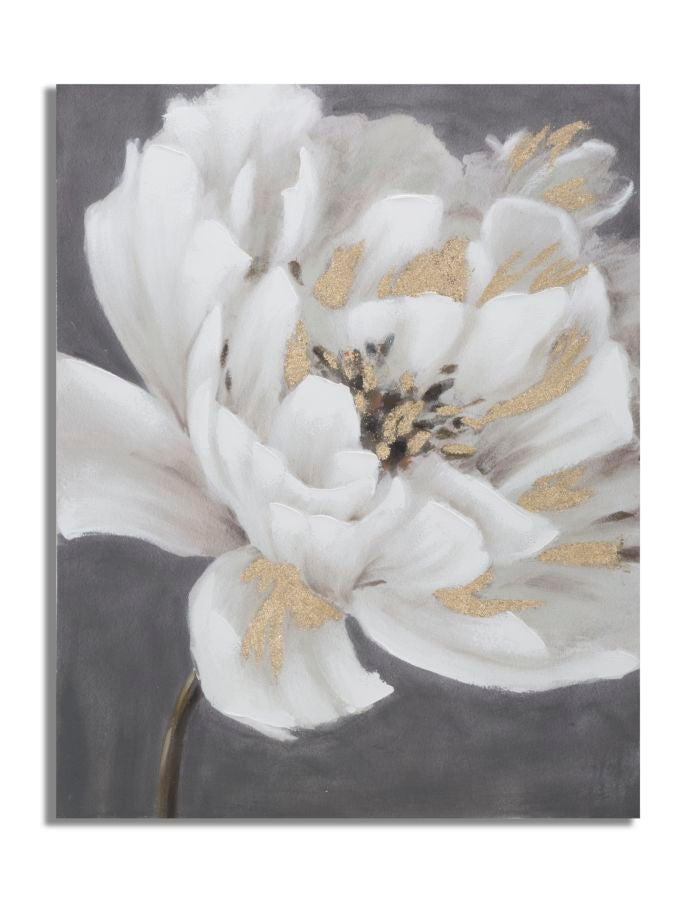 Pintura Sobre Tela Branco Dourado Flor Cm 80x3,7x100