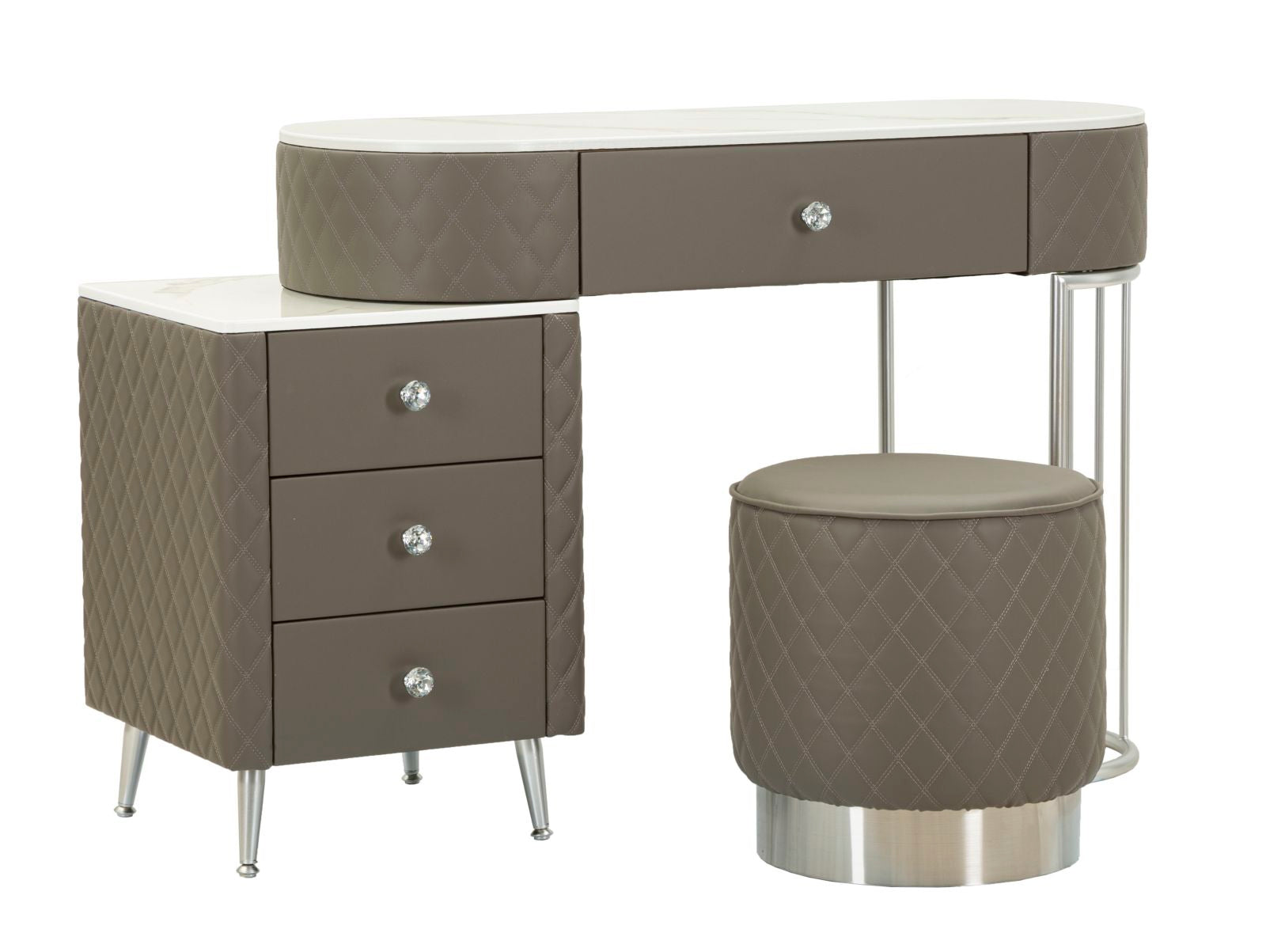 Toeletta Sharon Grigia com Pufe Gambe Argento Cm 120x40x75 (Pufe Ø36x39)