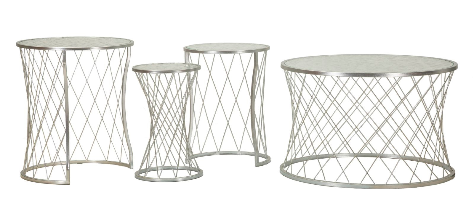 Mesas Auxiliares Noah Prateado Conjunto 4 Un. Cm ø 70x45-47x54,5-36x50-28x45
