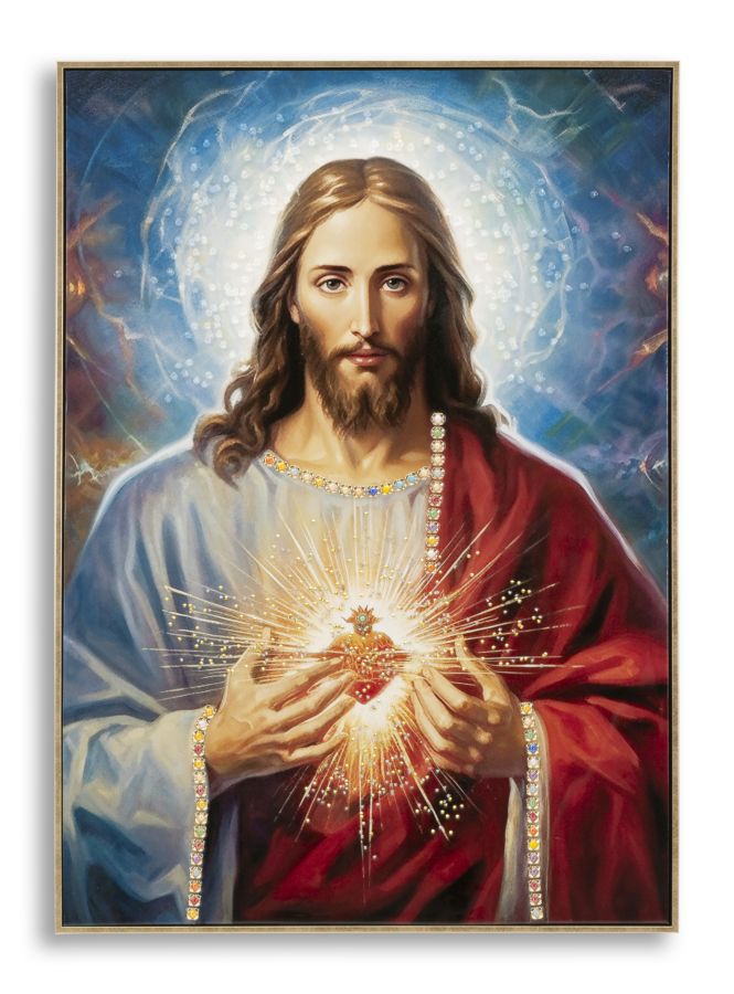 Pintura Sobre Tela Lacado Jesus com Moldura Cm 72x4x102
