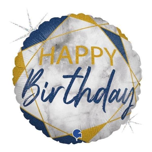 Grabo Balão Foil 18" Mármore Happy Birthday Azul - 460078059