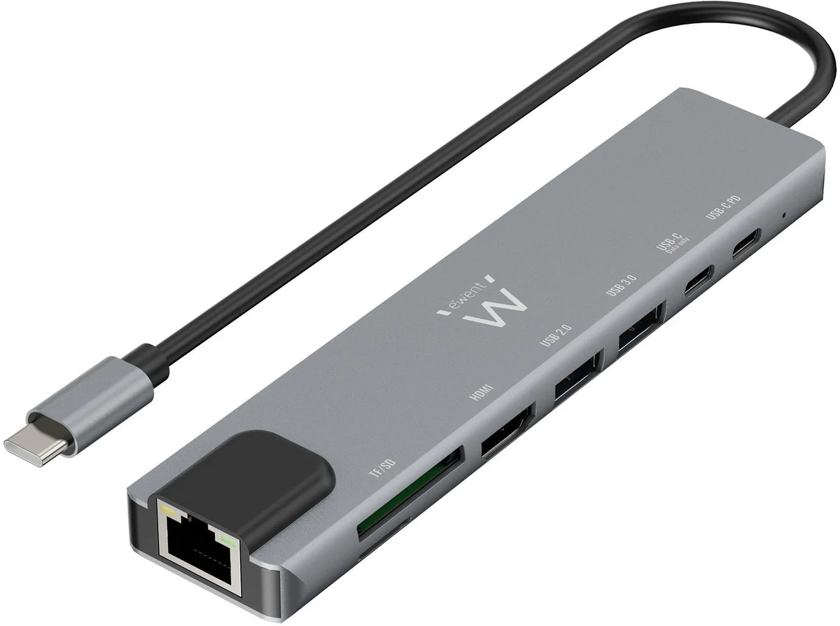 HUB USB-C Ewent EW1146 8-Port Cinza