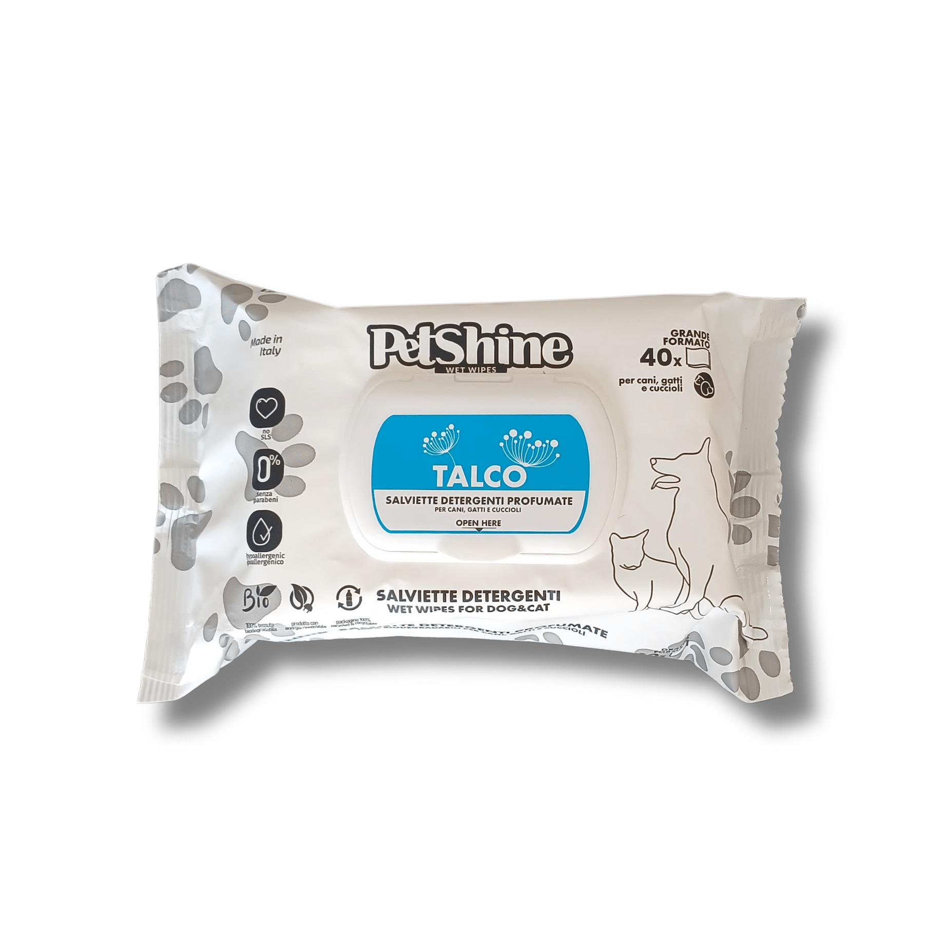 Toalhitas PetShine Talco – 40 unid