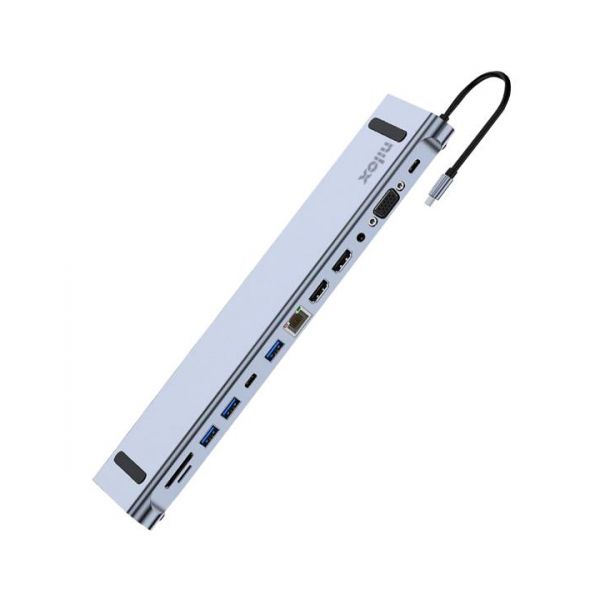 Nilox Docking Station USB-C de 12 Portas Hdmi, Vga, Sd, Microsd, USB 2.0, USB 3.0, RJ45, USB-C Y Jack 3.5 - NXDSUSBC07
