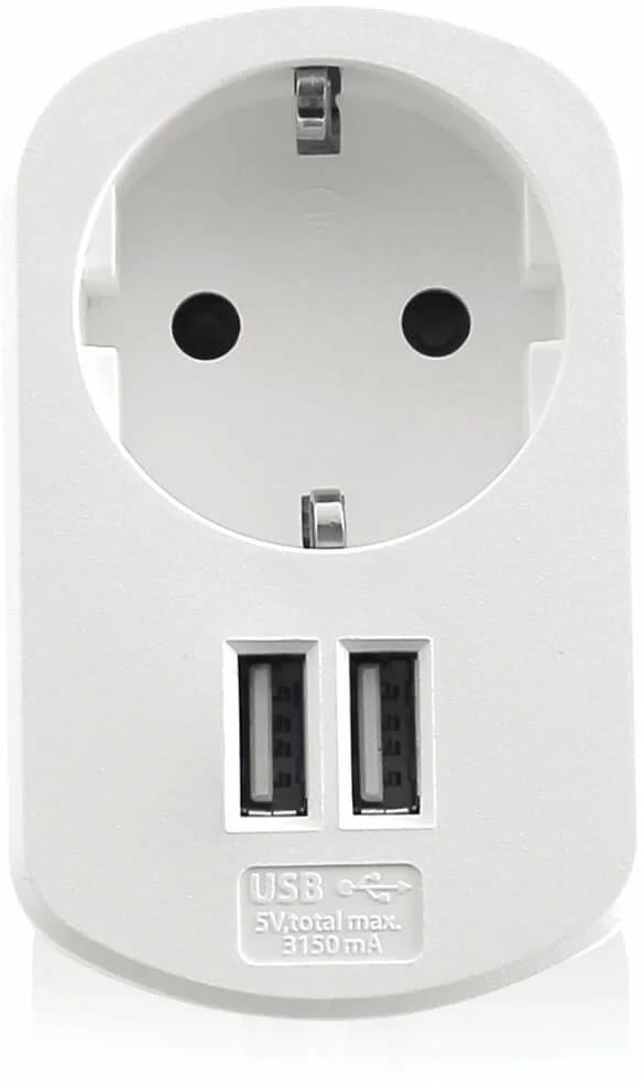 Carregador Tomada Ewent com Shucko + 2 Portas USB 3.1A (15.5W) Branco
