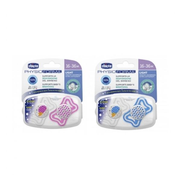 Chicco Chupeta Physio Light Lumi Silicone 16-36M 2 un.
