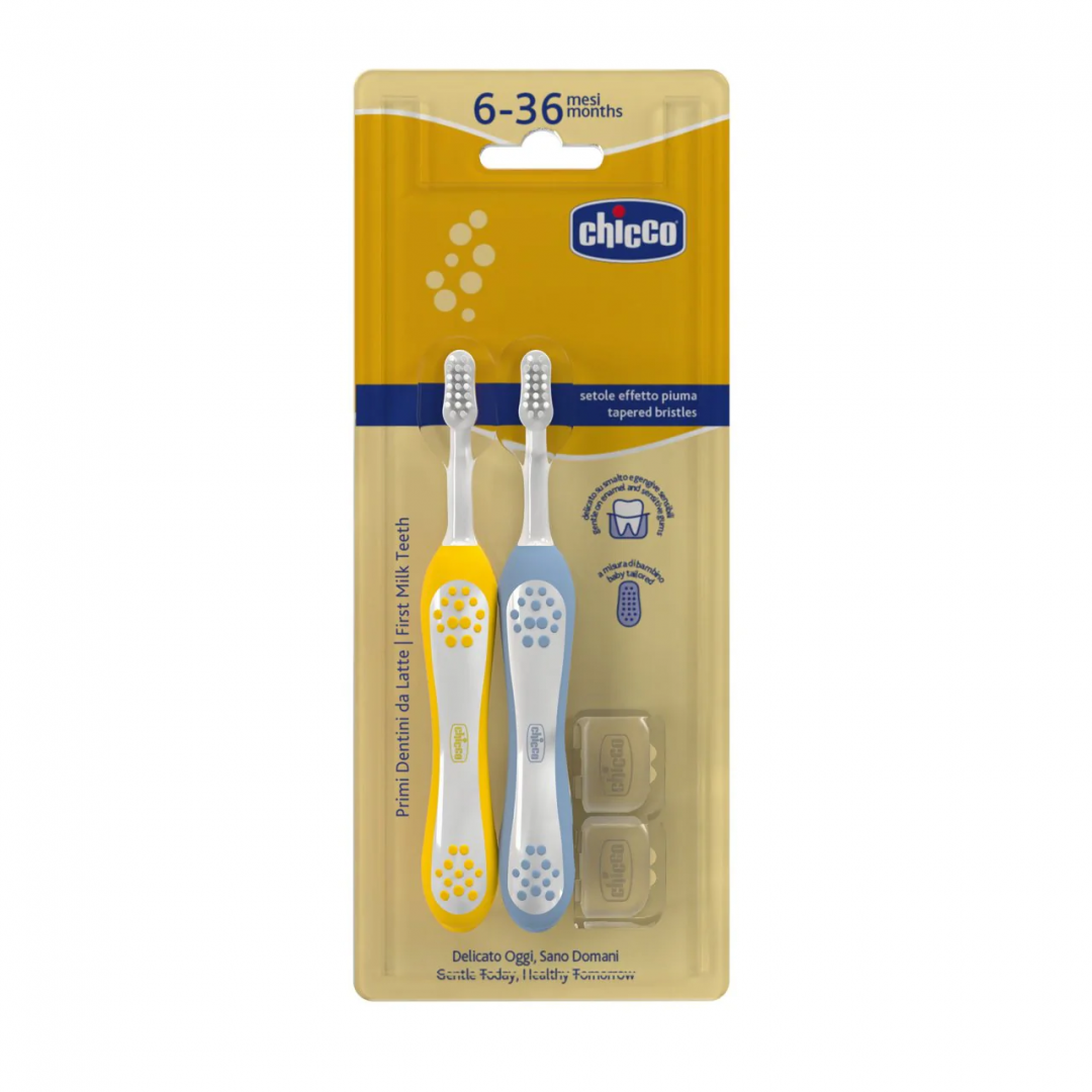 Chicco Duo Escova Dentes Azul/Amarelo 6-36 M x 2