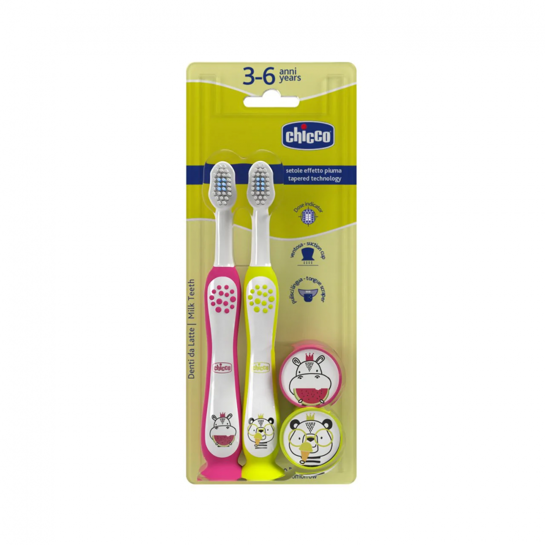 Chicco Duo Escova Dentes Leite Hipopotamo/Panda 3-6A