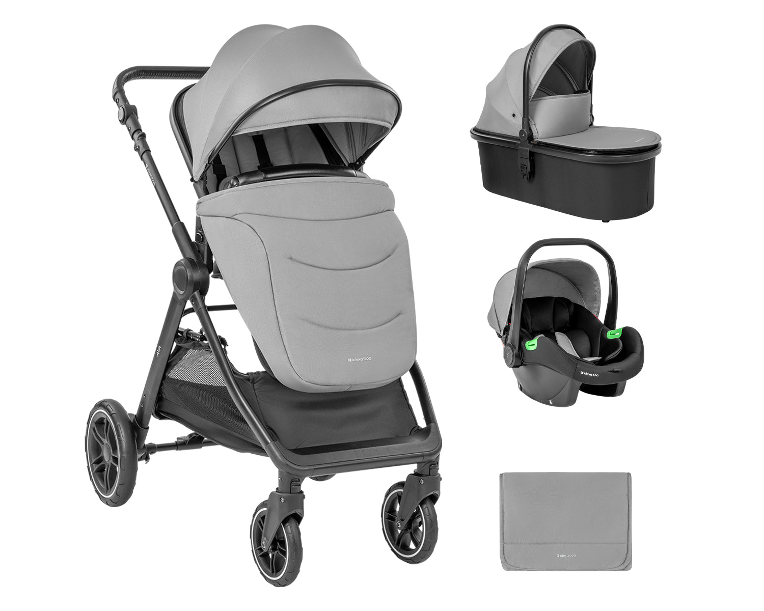 Carrinho de bebé 3 em 1 Ava Grey com alcofa Kikkaboo