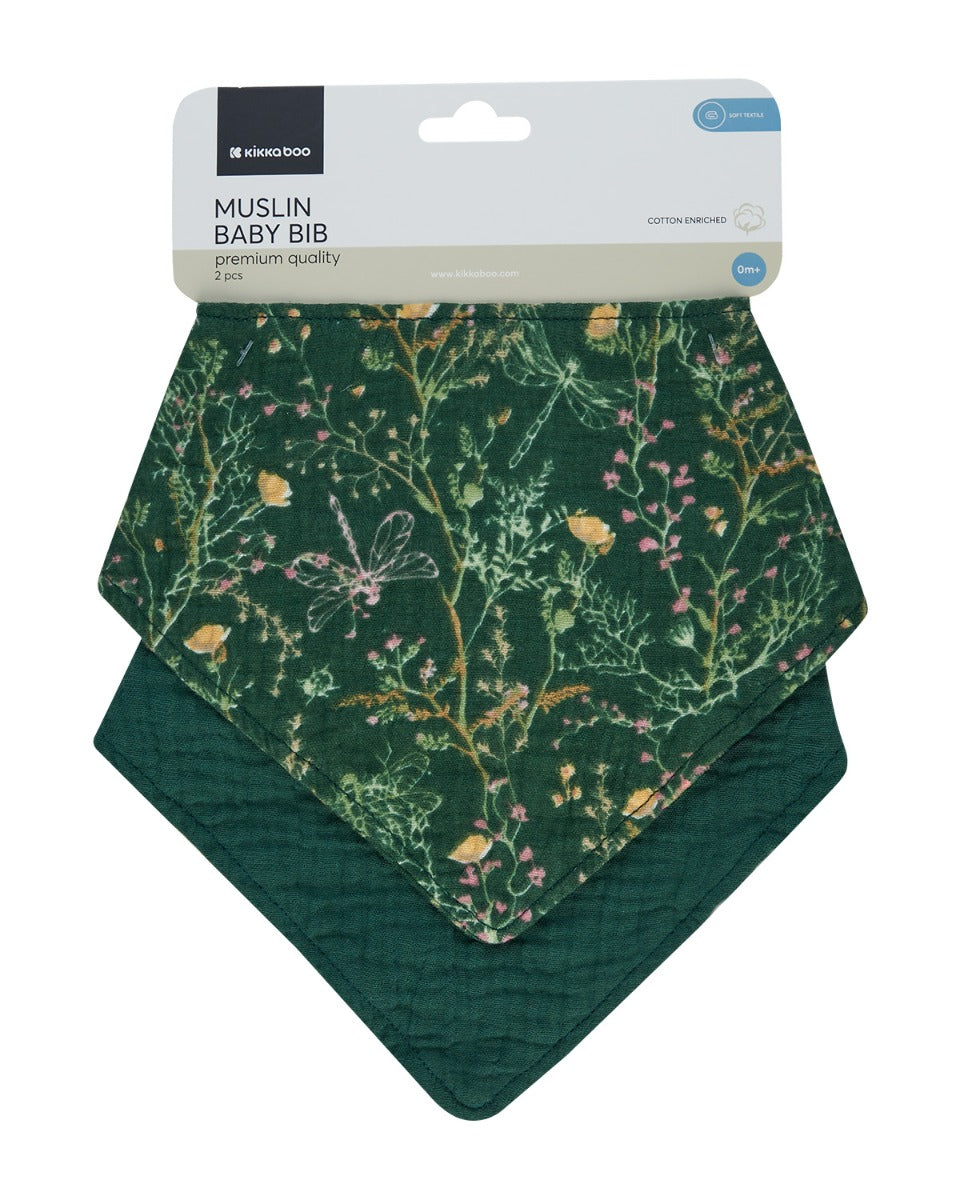 Conjunto de babetes de musselina Secret Garden de 2 peças em Green Kikkaboo