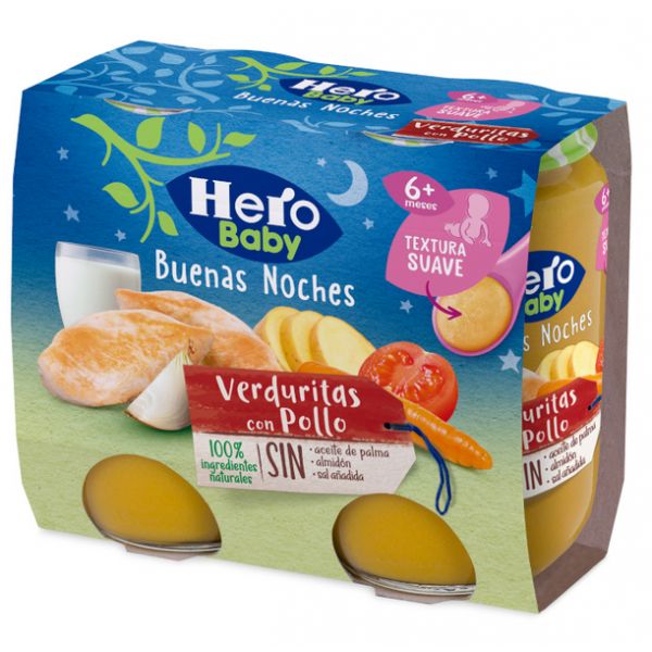 Hero Baby Potes Boas Noites Legumes com Frango +6m 2x190 g