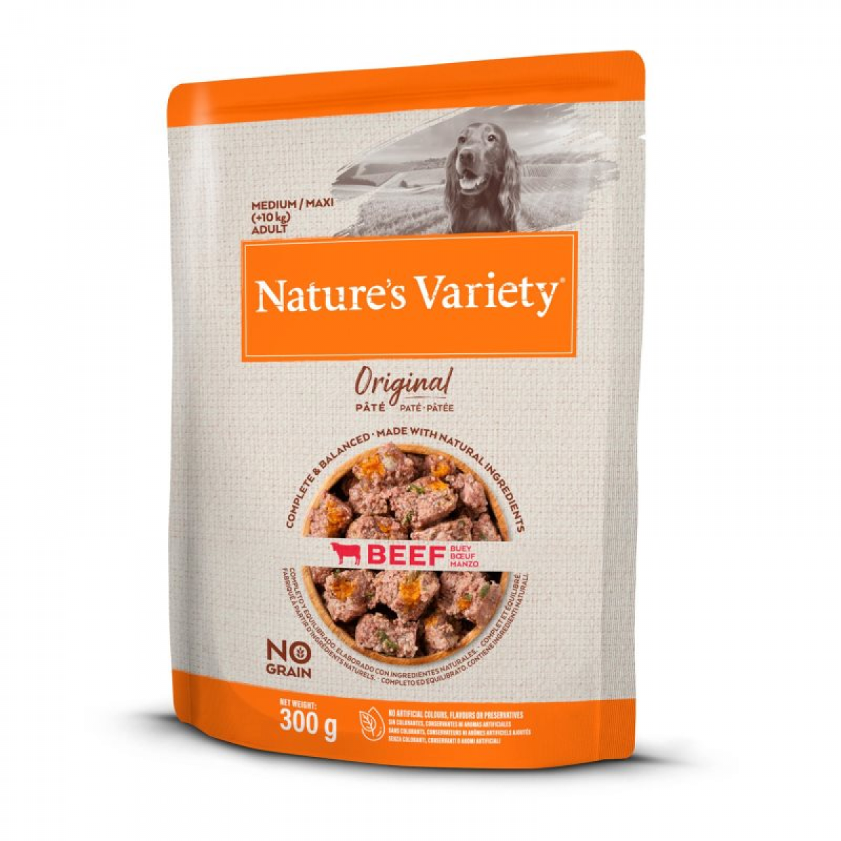 Ração Húmida Nature's Variety Original No Grain Medium/Maxi Paté Beef 300g