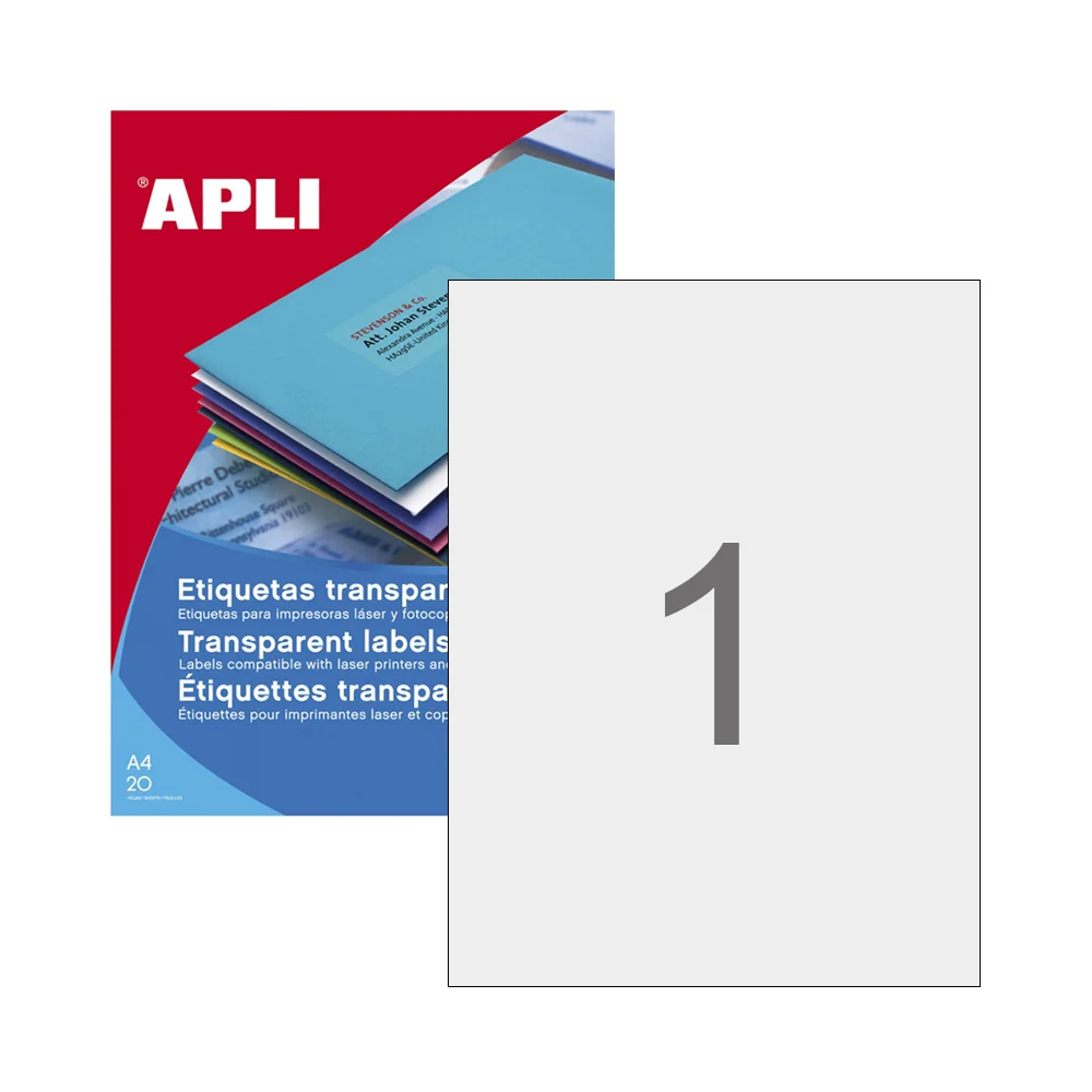 Etiquetas 210×297 Apli Transparentes (Intempéries) A4 20un