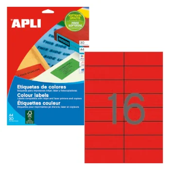 Etiquetas 105×37 Apli 20 Folhas 320un Vermelho