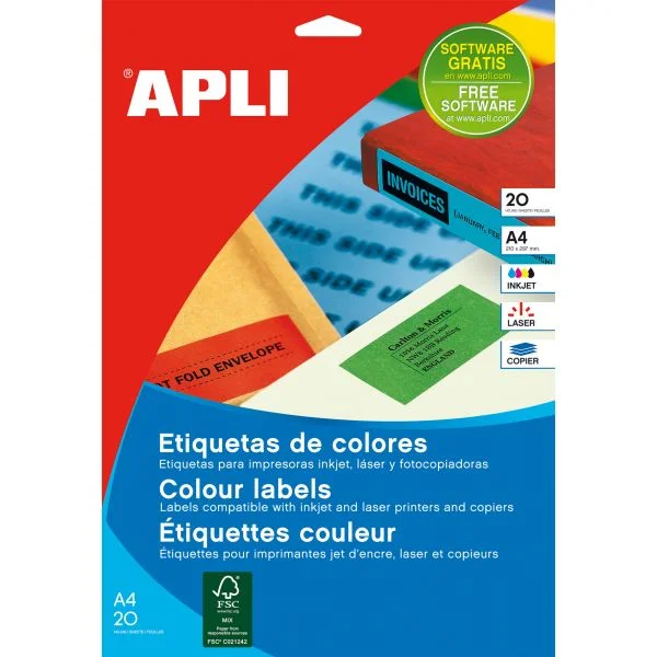 Apli Etiquetas Adesivas 210x297mm 20 Fls A4 Azul - 01600