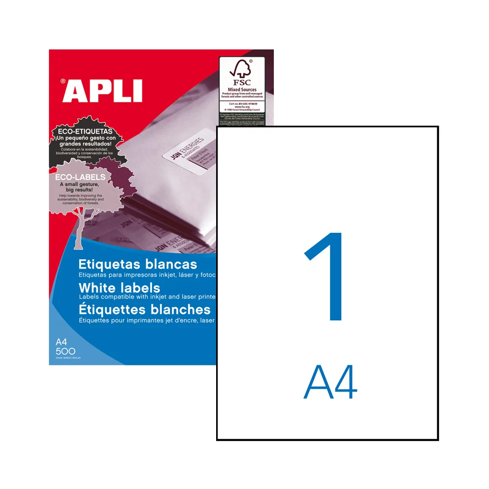 Etiquetas 210×297 Apli 500 Folhas A4 500un