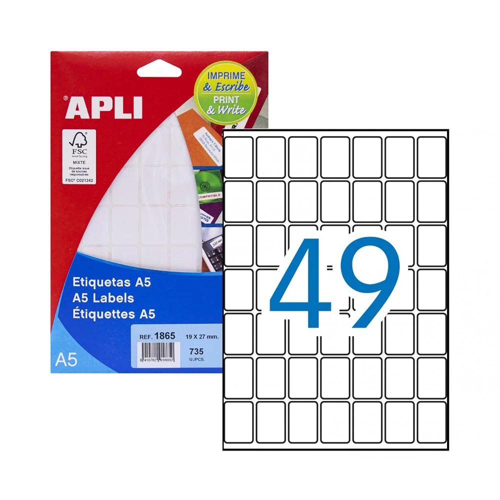 Etiquetas 19×27 Apli 01865 33 Folhas A5 735un
