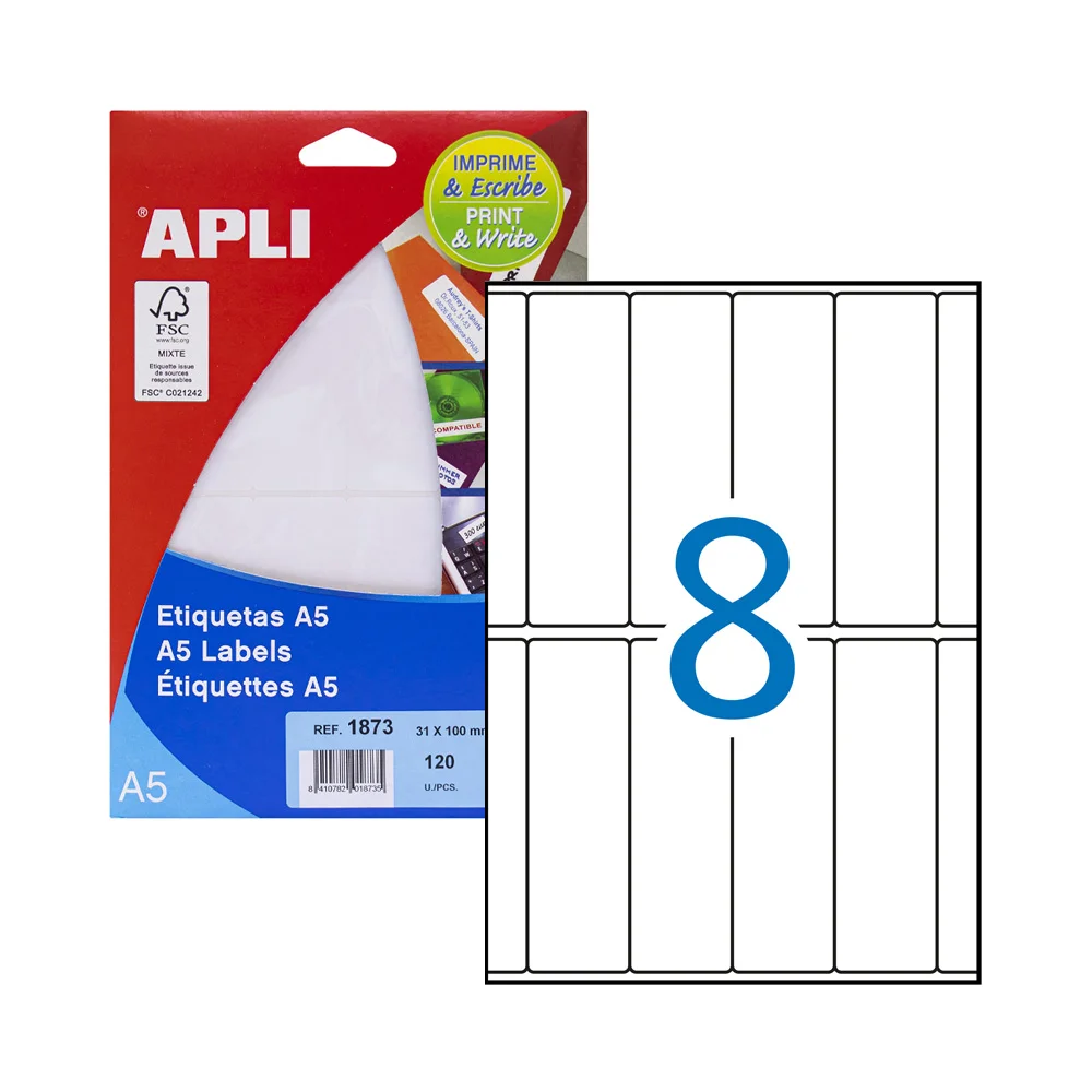 Etiquetas 31×100 Apli 01873 15 Folhas A5 120un