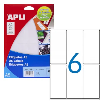 Etiquetas 49x100mm Apli 15 Folhas A5 102un Branco