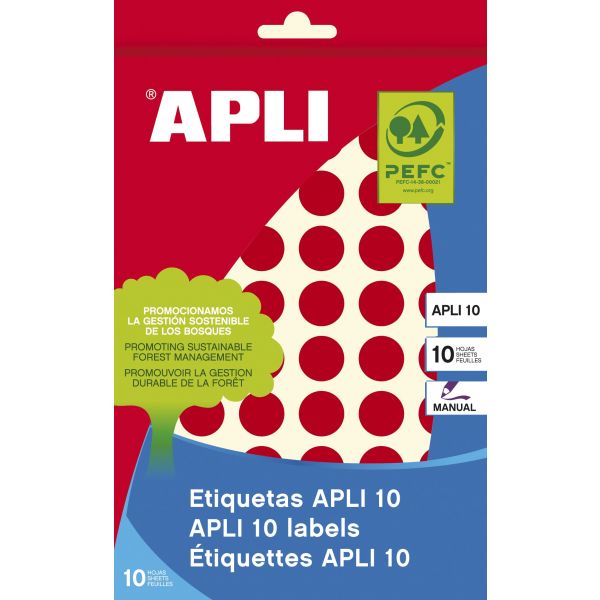 Apli Etiquetas Autocolantes ø 13 Redondos Vermelho 02736