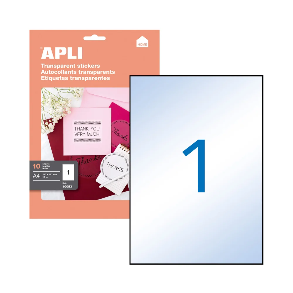 Etiquetas 210×297 Transparente Inkjet Apli 10 Fls A4 10un