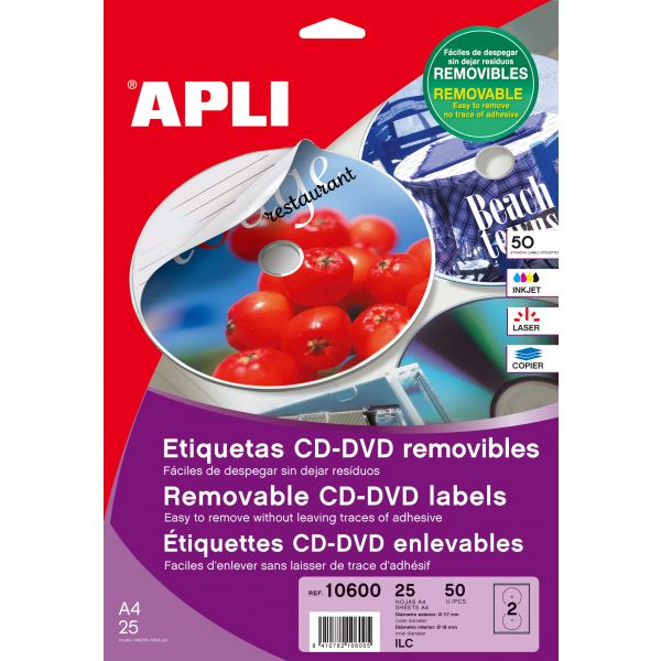 Etiquetas CD-DVD MEGA Removível Ext ø 117 Int ø 18 - 10600