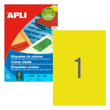 Etiquetas 210×297 Apli 100 Folhas A4 Amarelo