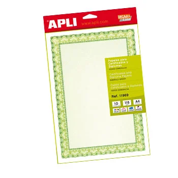 Papel Apli 11969 115gr A4 Cert. Verde Emb.10