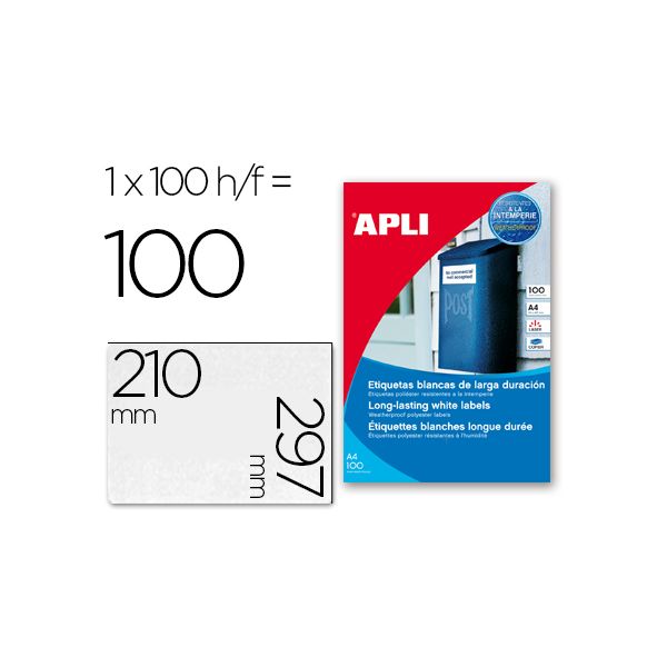Apli Etiquetas Adesivas Resistentes Poliéster 210x297mm 100 Fls - 12121