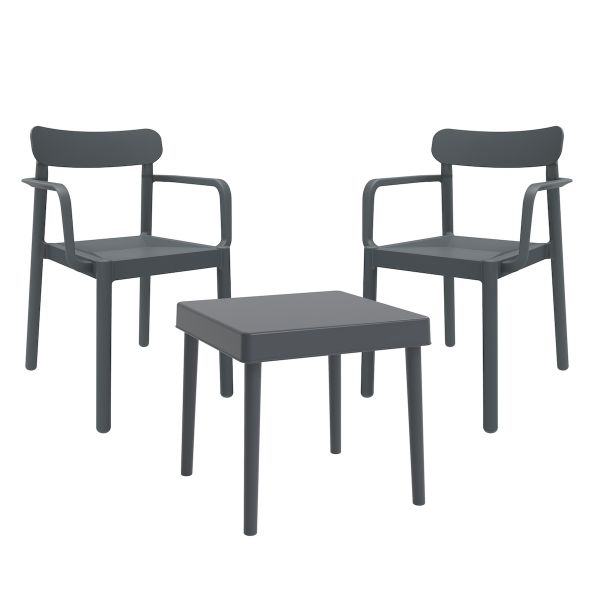 Garbar Conjunto de Mesa com Cadeiras Alba-Elba Cinzento Escuro 3 Peças