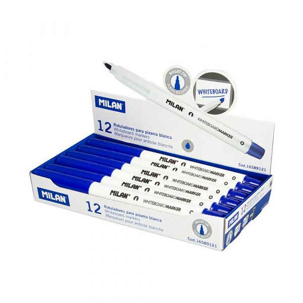 Milan Marcador Quadro Branco Ponta Redonda 3.7mm Azul 12 Unidades