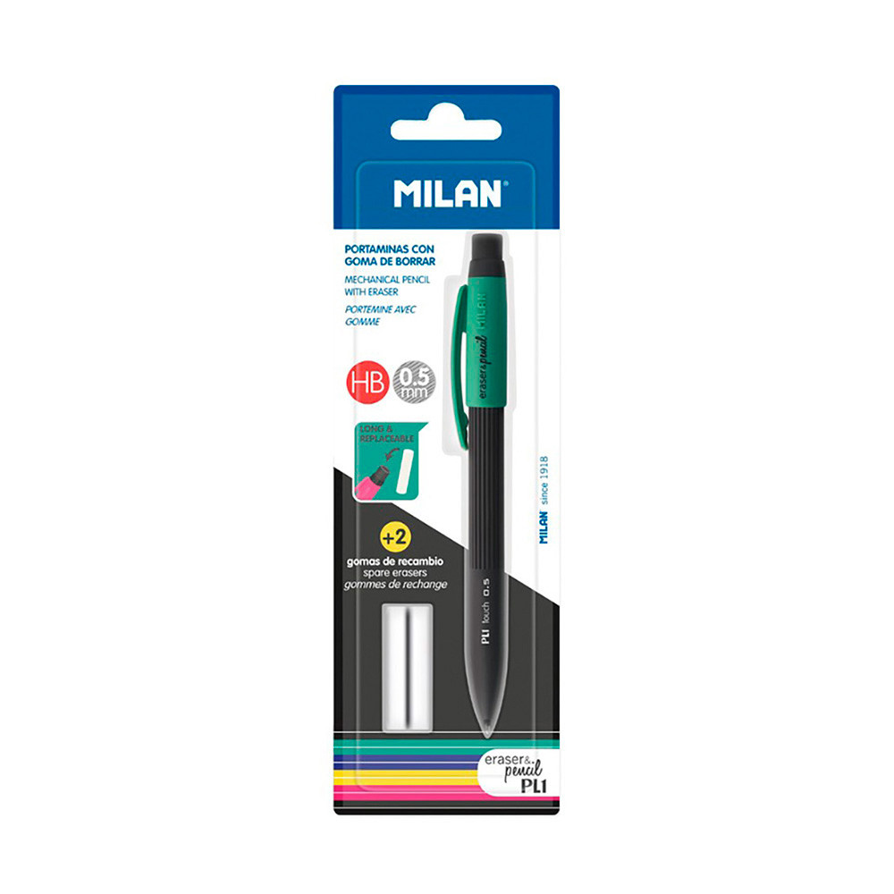 Blíster com lapiseira pl1 0,5mm + 2 borrachas milan cores / modelos diversos