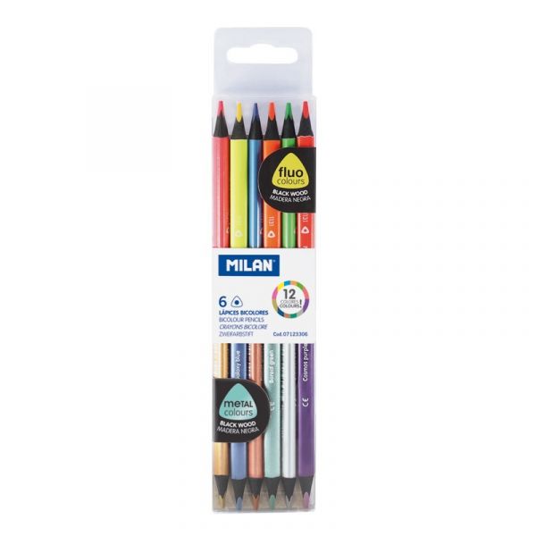 Milan 6 Lápis 2 em 1 - Cores Fluorescentes + Cores Metálicas - 07123306