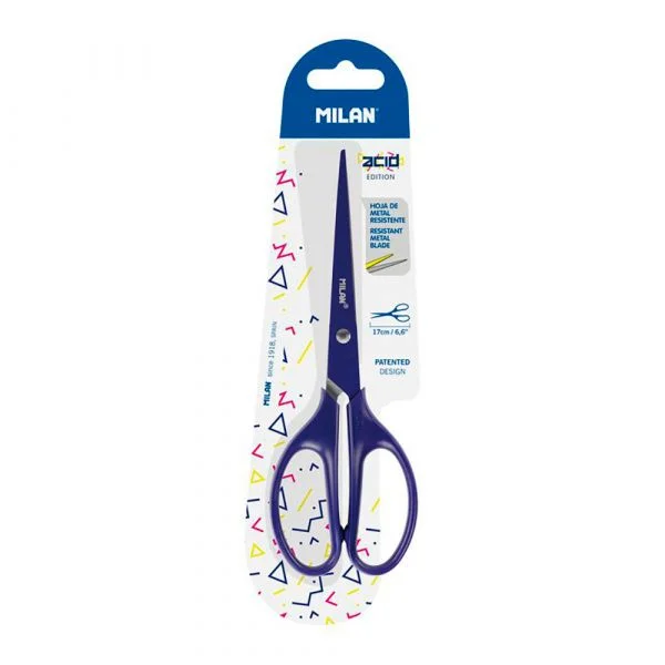 Tesoura Milan Escritório 17cm Azul Acid Blister