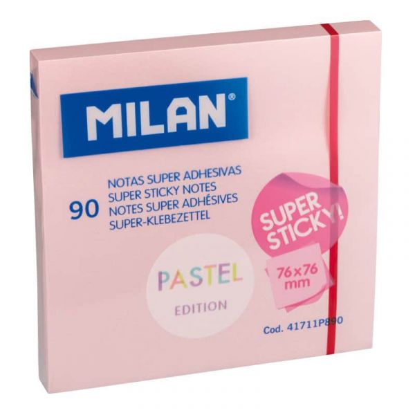 Milan Bloco de Notas Aderentes 76X76Mm Rosa Pastel 90 Folhas